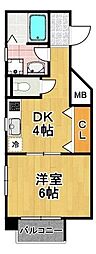 タウンコート・オカジマ 1DKの間取図画像