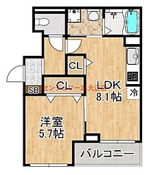 ヒカルサ大阪南恩加島 1LDKの間取図画像