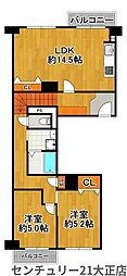天保山第五コーポ1号棟 2LDKの間取図画像