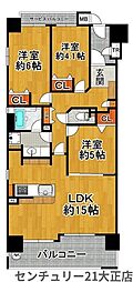 プレサンス大正駅前リヴィエール 3LDKの間取図画像
