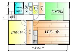 エスポワール恵我之荘 2LDKの間取図画像