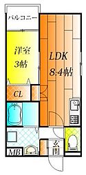 藤井寺市林4丁目アパート 1LDKの間取図画像