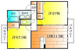 コンフォヴェールB 2LDKの間取図画像