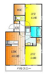 レイクヒルズA 2LDKの間取図画像
