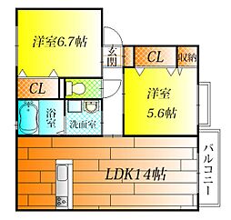 シャルムメゾン 2LDKの間取図画像
