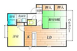 奥野ハイツ 2LDKの間取図画像