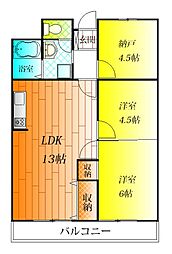 プラネット藤井寺 2SLDKの間取図画像