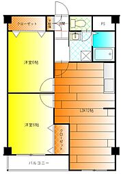 松村第1マンション 2LDKの間取図画像