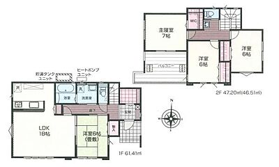 間取り：1階にタタミコーナー6帖がある4LDK、2階建て♪