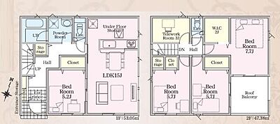 間取り：ウォークインクローゼット付き！4LDK、2階建て♪