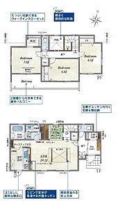 間取り：LDK20.5帖にマルチスキップ2.5帖が付いた3LDK、2階建て！ウォークインクローゼットも付いています♪