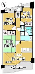アンビエント上野芝 3LDKの間取図画像