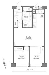 花小金井スカイハイツ 2LDKの間取図画像