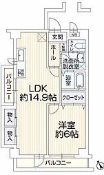 ベルコート東中神 1LDKの間取図画像