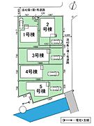 同世代の家族と育む、全5棟の新しい街並み。駐車場は1～2台分（車種による）お車をお持ちの方も安心です。