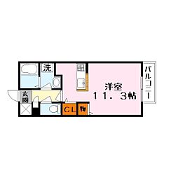 グランパルク 1階ワンルームの間取り