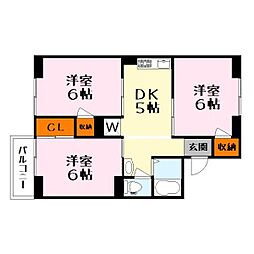 クッキィーB棟 3DKの間取図画像