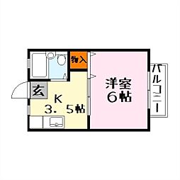 グリーン・スポット上笠 1Kの間取図画像