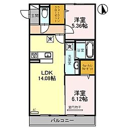 ラヴィベル栗東 2LDKの間取図画像