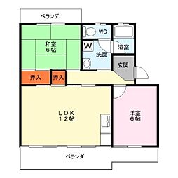栗東ハイツB 2LDKの間取図画像