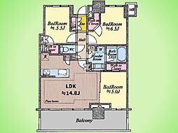リーフィアタワー海老名ブリスコート 3LDKの間取り