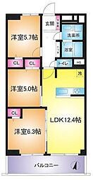 北越谷スカイハイツ 3LDKの間取図画像