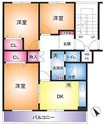 越谷スカイハイツC 3DKの間取図画像