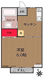 カサティント 1Kの間取図画像