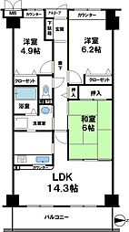 神戸北町ウィルコートB棟 3LDKの間取図画像