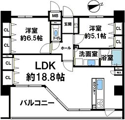 エスポアシティ神戸北町 2LDKの間取図画像
