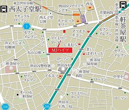 現地案内図：カーナビインプット　東京都世田谷区三軒茶屋2-16-10とご入力ください。