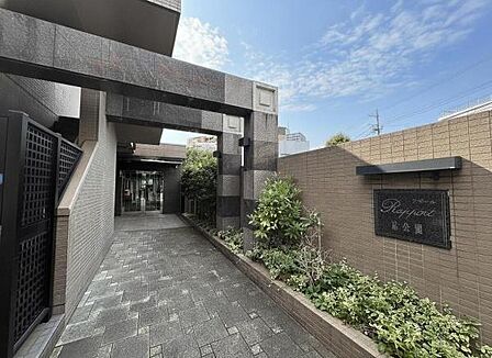 植栽の緑が彩る綺麗なエントランスアプローチ。