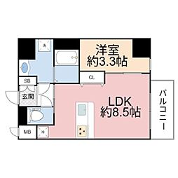 JR東西線 大阪城北詰駅 徒歩5分の賃貸マンション 7階1LDKの間取り