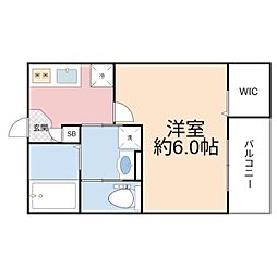 CLOUD　放出 3階1Kの間取り