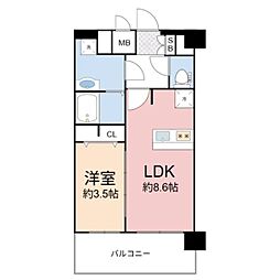 プレサンス京橋GREEN YARDアルミラ 1LDKの間取図画像
