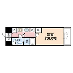 エスリード大阪城 1Kの間取図画像