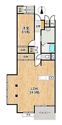 若草マンション東棟 1LDKの間取図画像