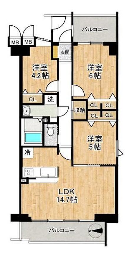 ■広々したリビング約14帖・3LDKの間取り!大容量の収納など、ご家族のお住まいにピッタリです!