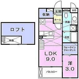 サンルーラルＡ 2階1LDKの間取り