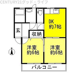 K'sハウス 2DKの間取図画像
