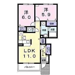 ソルレヴェンテウーノ 2LDKの間取図画像