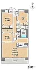 コスモ北野白梅町 3LDKの間取図画像