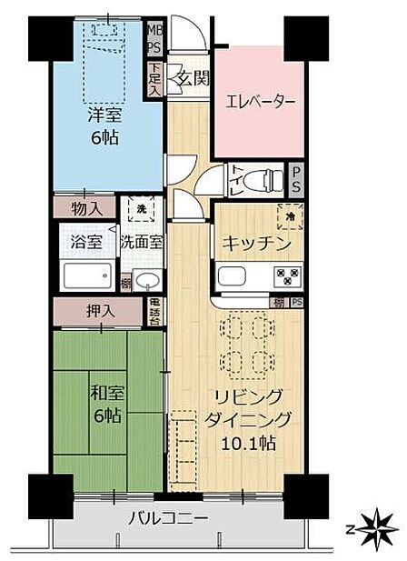 陽光注ぐ広々LDK10.1帖と、和室と洋室の快適な6帖居室があり、ご夫婦や少人数のファミリーにオススメです。