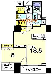 京都市中京区三坊堀川町マンション 1LDKの間取図画像
