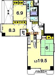 メロディーハイム二条城 3LDKの間取図画像