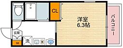 エステムコート四天王寺夕陽丘 1Kの間取図画像