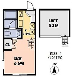 J'sコート南大井1 ワンルームの間取図画像