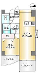 デ・リード河原町 1LDKの間取図画像