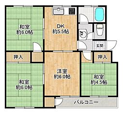 神陵台東住宅56号棟 4DKの間取図画像
