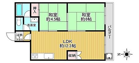 【間取り】2026年4月リフォーム完了済の2LDK。南向きの窓から明るい陽光が差し込みます。